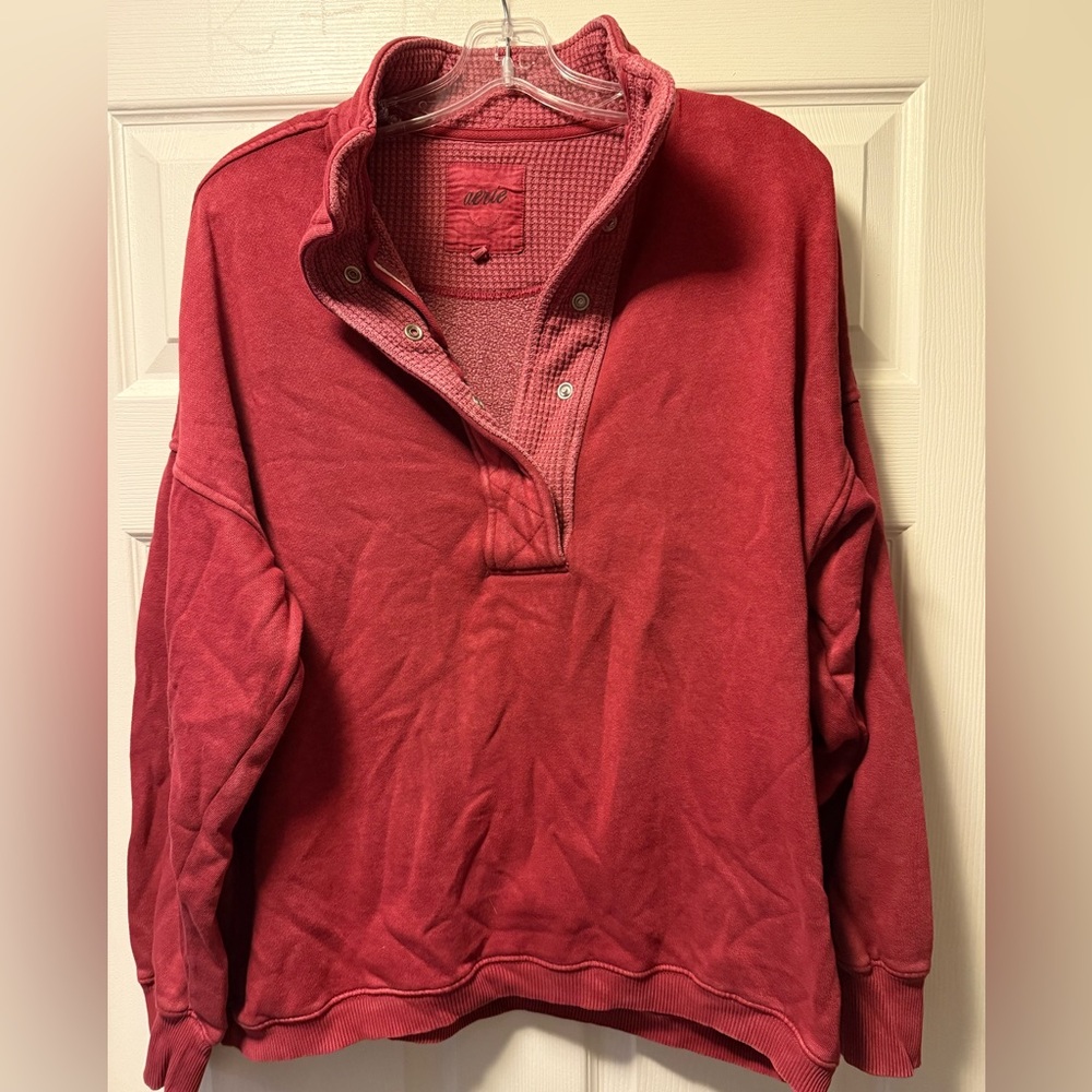 Aerie Textured Red Knit Top